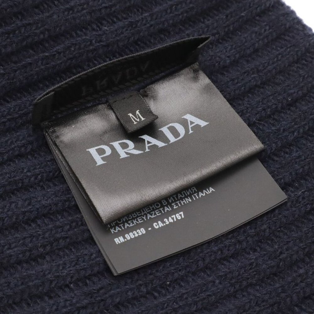 Prada Knit Cap Hat 100% Wool Dark Navy Blue M - Picture 4 of 4